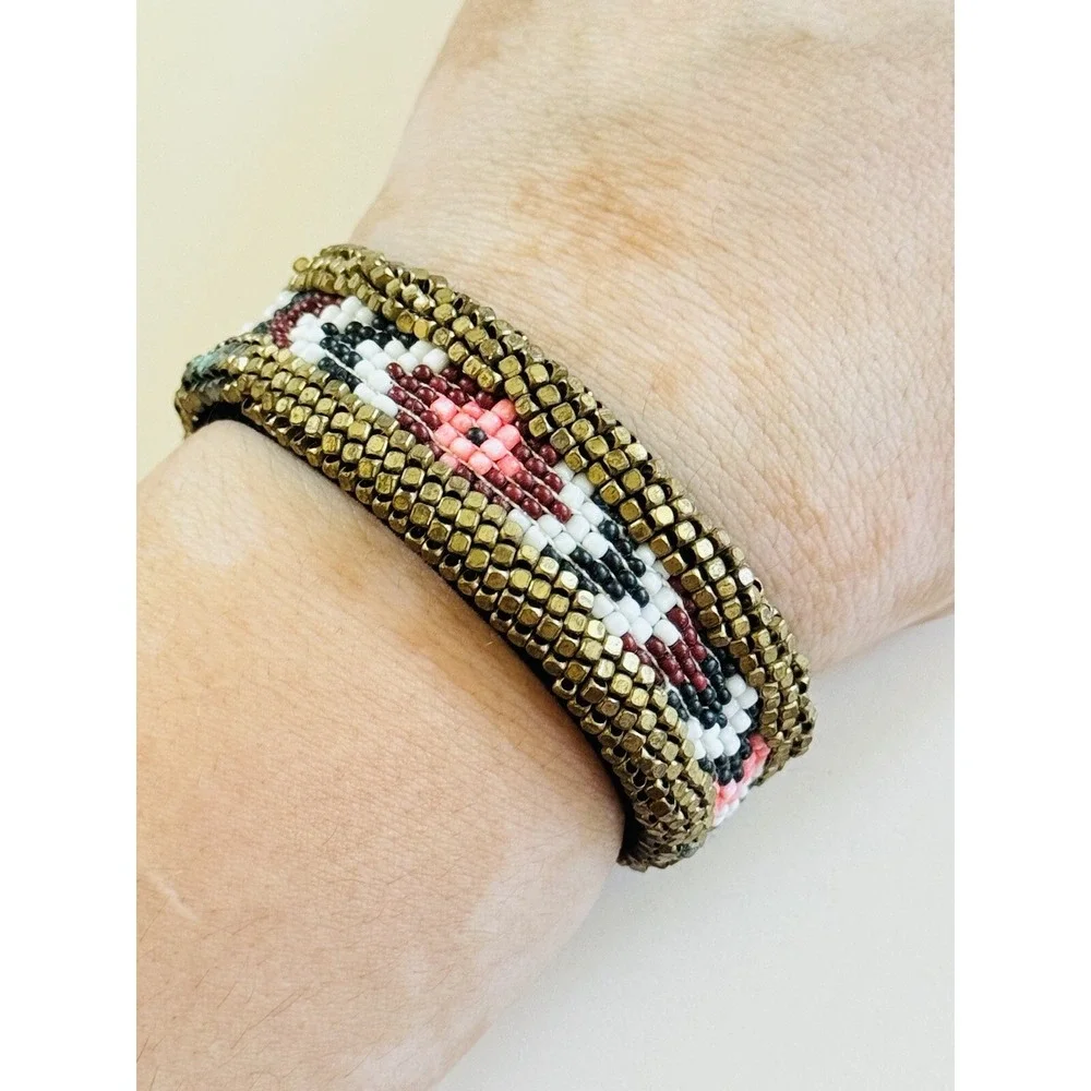 Maison Scotch Cuff Bangle Bracelet Beaded Glass Boho Statement OOAK Artisan Rare